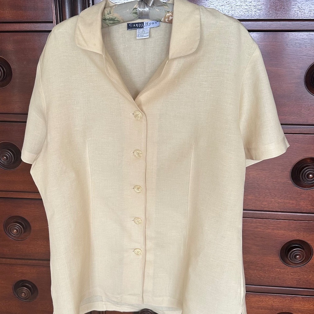 CAROL HORN WORKSHOP LINEN AND POLYESTER PALE YELLOW CLASSIC SHIRT-L/NEW